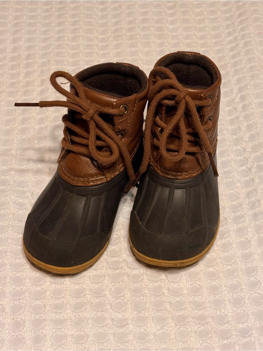 Sperry Kids Brown Leather and Black Rubber Duck Boots